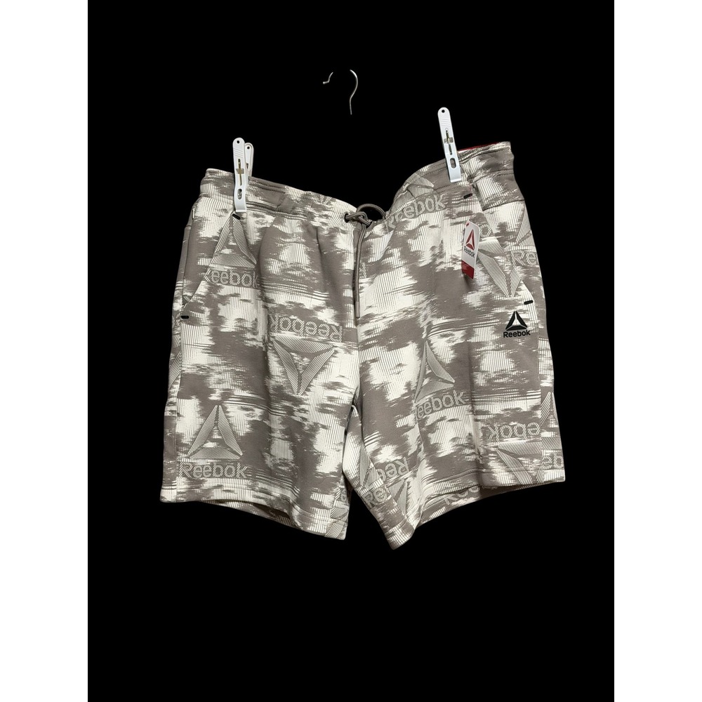 Reebok Mens 2XL Athletic Shorts Grey White Logo Print 9 Inseam NEW
